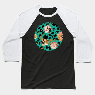 Modern abstract rose and leopard texture green Baseball T-Shirt